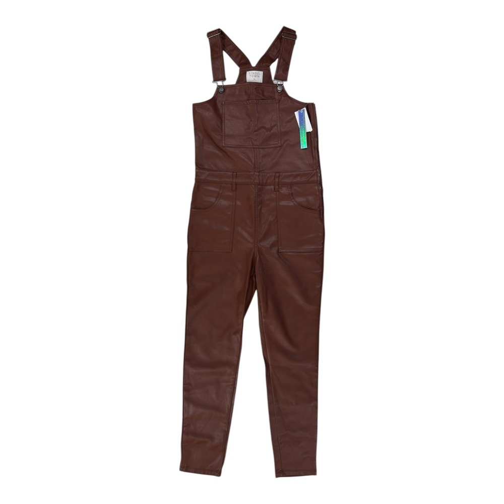 NEW Tinsel Town Faux Leather Overalls M Hot Chocolate Brown Vegan Modern Retro